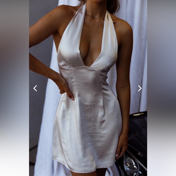 Selfie Leslie Falling Star Plunging Halter Mini Dress New With Tag Champagne M - Picture 5 of 12